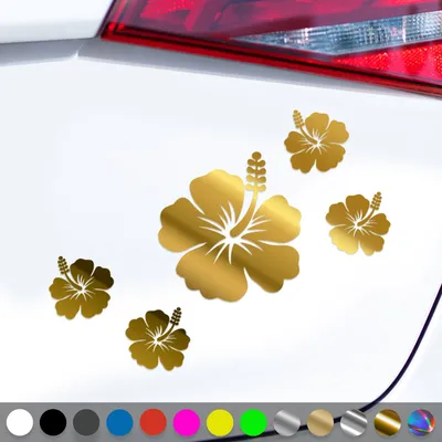 Produktbild von PantherPixel Hibiskus Aufkleber Aufkleberset Hibiskusblüten Sticker Auto Geschenkidee Farbe Chrom-Gold