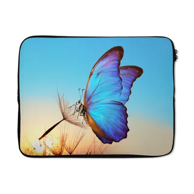 Produktbild von MuchoWow® Laptop Hülle 17 Zoll Laptoptasche Schmetterling - Löwenzahn - Blau - Zipper - Schutzabdeckung