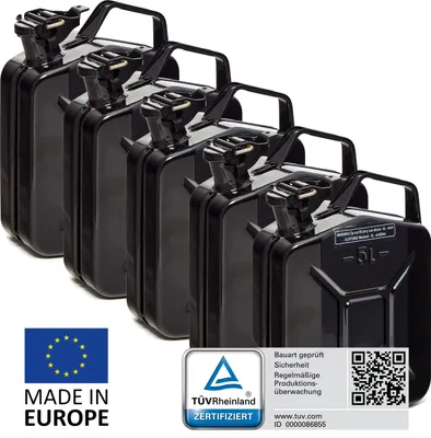 Produktbild von BW® Kraftstoffkanister Metall Benzinkanister 5x 5 Liter - Schwarz RAL 9005 - UN-Zulassung - Hergestellt in Europa