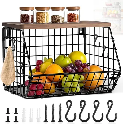 Produktbild von Aufbewahrungskorb mit Holzdeckel, stapelbar, für Obst und Gemüse, 1 Stück, Küchenorganisation