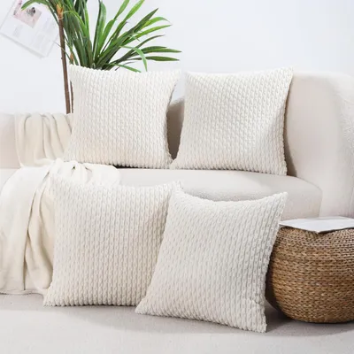 Image de Coussins décoratifs en velours cordé, couleur crème, 56x56 cm, lot de 4
