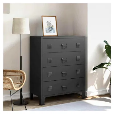 Produktbild von Metallschubladenschrank im Industrie-Stil 78 x 40 x 93 cm Schwarz für Schlafzimmer und Wohnzimmer