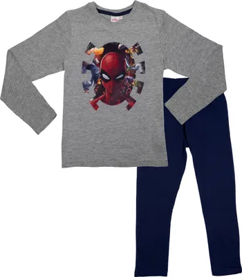 Produktbild von Marvel Spiderman Schlafanzug für Jungen Kinder Pyjama Set Langarm Oberteil mit Hose Grau/Blau 122-128