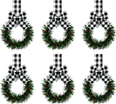 Produktbild von Weihnachts-Küchenschrank-Kranz mit Schleife, kleiner roter Beeren-Fensterkranz mit Schleife für die Haustür im Landhausstil, Weihnachtsdekoration für die Weihnachtsfeier