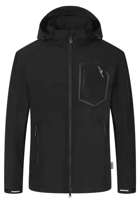 Produktbild von Blue Wave Herren Softshelljacke Louis mit verstellbarer Kapuze - Unifarbene Jacke winddicht und atmungsaktiv in Schwarz Größe 7XL