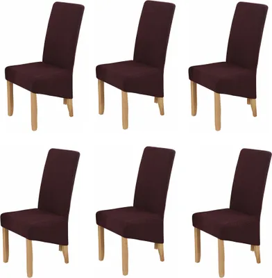 Produktbild von 6er Set Universal Stretch Stuhlhussen, aus Polar-Fleece XL Stuhlbezug lange Rückenlehne Sitzbezüge Esszimmer (Braun)