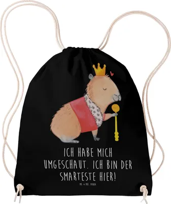 Produktbild von Mr. & Mrs. Panda Sportbeutel Capybara König - Schwarz - Geschenk, Lustige Sprüche, wander rucksack, Turnbeutel, Jutebeutel, gym tasche, baumwolle