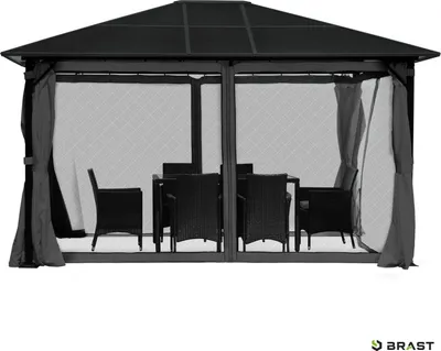 Produktbild von Alu Pavillon PREMIUM mit festem Dach 3x4m grau