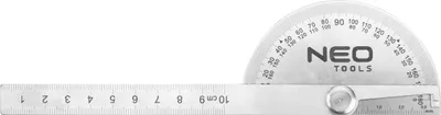 Obrázek produktu pro NEO TOOLSProtractor s pravítkem 0-100 mm, nerezová ocel; dělení 0-180°; půlkruhový dělič; připojené pravítko, kterým lze manévrovat kolem průměru; přesné určení parametrů