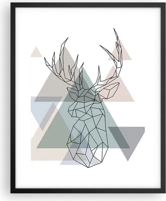 Produktbild von Gerahmtes Poster - Schwarzer Rahmen - Hirsch Abstraktion - 40x50 cm - Wand Bild - Wanddeko - Wandbilder - Kunstposter - Wandposter - Bilderrahmen - Bilder - Kunstdruck - Wandbild - P2BPA40x50-3909