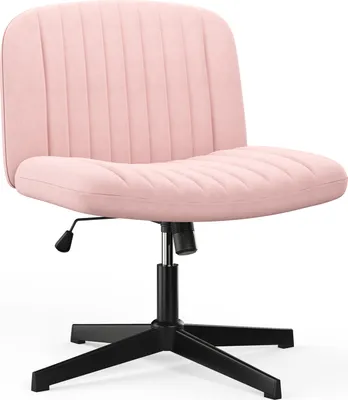 Image de Chaise de bureau sans accoudoirs - Chaise de bureau avec revêtement en tissu - Fauteuil de lecture avec rembourrage plus large pour s'asseoir en tailleur - Fonction bascule - Réglable en hauteur - Chaise pivotante 360° pour la maison - Rose