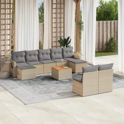 Produktbild von Design 10-tlg. Garten-Sofagarnitur mit Kissen Beige Poly Rattan, Gartensofas 2024 Neu