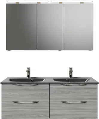 Produktbild von Pelipal Badmöbel-Set Sunline 300 BxHxT 132 x 200 x 48 cm Frontfarbe grau Badmöbel-Set mit Waschtisch Mineralmarmor grau-