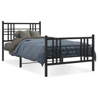 Zdjęcie produktu dla vidaXL Rama łóżka z wezgłowiem i podnóżkiem metalowa czarna 90x190 cm