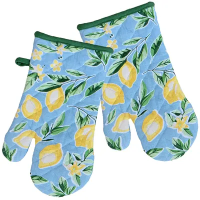 Produktbild von Ofenhandschuhe DEBBIE blau mit Zitronenmotiv hitzebeständig & robust
