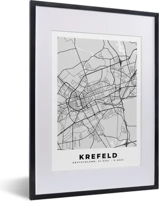 Produktbild von MuchoWow® Gerahmtes Poster Deutschland- Krefeld - Stadtplan - Karte 30x40 cm - Poster mit Schwarzem Bilderrahmen Wandposter Rahmen Foto Bilder - Wandposter Schlafzimmer