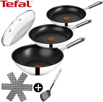 Produktbild von Tefal Jamie Oliver J90932 Pfannenset 6-teilig - 24cm & 28cm Bratpfanne, 28cm Wokpfanne mit Glasdeckel, Antihaftbeschichtung, Induktionsgeeignet
