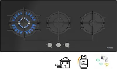 Immagine prodotto di Phönix PG-903L piano cottura a gas da incasso 3 fiamme piano cottura a gas in vetro forno da incasso 90cm