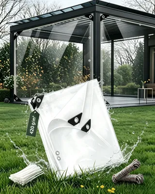Productafbeelding van Dekzeil, transparant, 3 x 5 m, met inslagringen, waterdicht, 420 g/m²