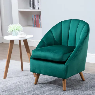 Produktbild von Samtsessel mit Holzbeinen für Schlafzimmer und Wohnzimmer, 67x65x77 cm, Grün