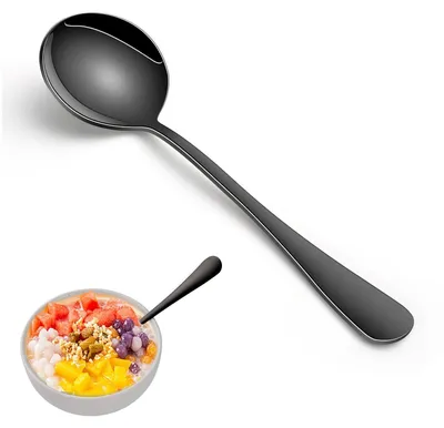 Immagine prodotto di Set di cucchiai da zuppa e cucchiai da tavola in acciaio inossidabile, neri, 8 pezzi, 18,8 cm