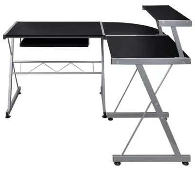 Image de Bureau d'angle en forme de L avec tiroir coulissant pour clavier, dimensions : 132 x 112 x 99 cm