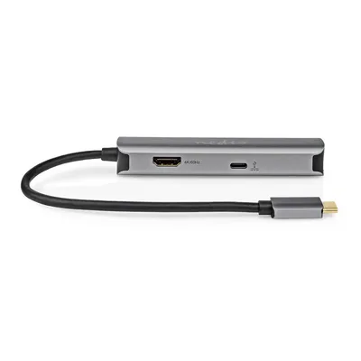 Image de Nedis Adaptateur USB multi-ports - 4 en 1 - USB 3.2 Gen 1 - USB-C mâle - Sortie HDMI / RJ45 femelle / USB-A femelle / USB-C femelle - 5 Gbps - 0.20 m - rond - plaqué or - PVC - anthracite - boîte