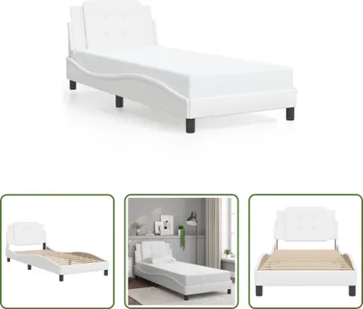 Produktbild von The Living Store Bettgestell mit Kopfteil Weiß 80x200 cm Kunstleder