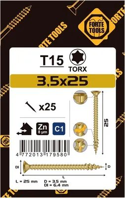 Obrázek produktu pro Spanplatte Scr T15 3,5X25 Gelb Zn25Ks