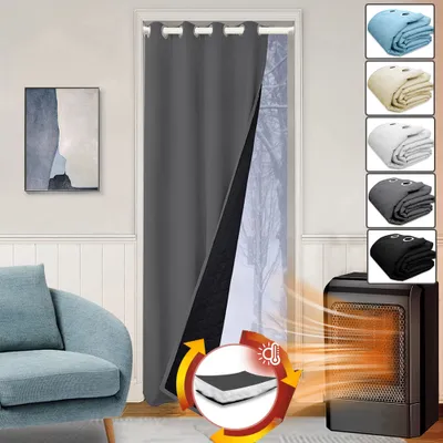 Produktbild von Dicke Schwere Blickdichte Gardinen mit Ösen Wärmeisolierend Kälteschutz Türvorhang Winter Wasserdicht Winddicht Vorhang für Schlafzimmer Tür Grau 132x203cm