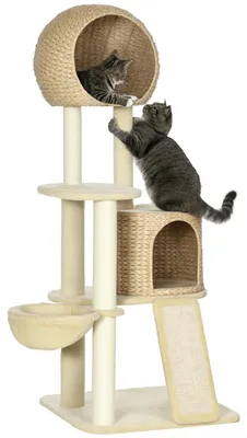 Produktbild von PawHut Kratzbaum 150cm Hoch Mehrstöckiger Katzenbaum Plattform Beige