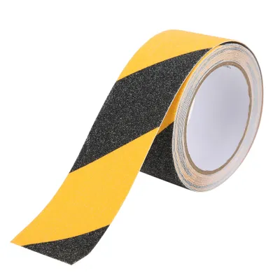 Obrázek produktu pro PVC černá žlutá protiskluzová lepicí páska – matná, voděodolná, bezpečnostní výstražná páska na podlahu, 50 mm x 5 m