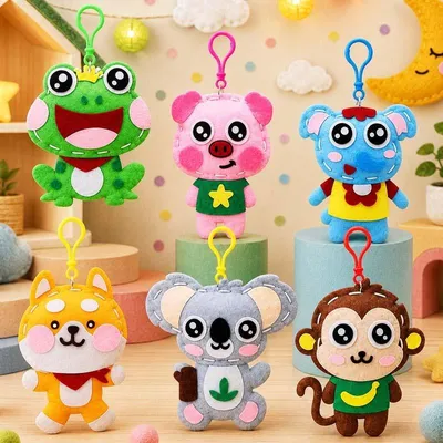 Produktbild von Filz Nähset Kinder Tiere Anhänger - 6 Teile - DIY Filz Anhänger ab 5 Jahren