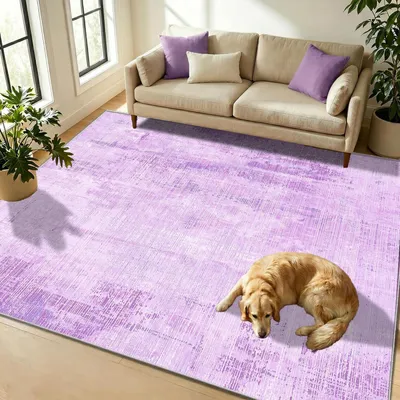 Produktbild von Waschbarer Teppich Lila 80x120cm, Vintage Kurzflor Bettvorleger, rutschfeste Fußmatte