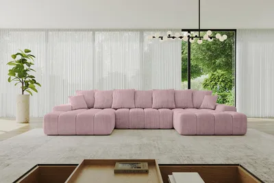 Produktbild von ALTDECOR Ecksofa mit Schlaffunktion und Bettkasten ENSI-U - 353x164x69 cm Rosa - Corner Sofa Eckcouch Couch U-Form universal, links/rechts angeordnet Schlafcouch Ausziehbar Wohnlandschaft