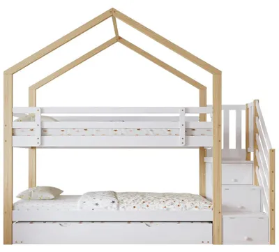 Productafbeelding van Hoogslaper Hout - Etagenbed - Kinderbed - Stapelbed - Uitschuifbed - Met Opbergruimte - Massief Mahoniehout