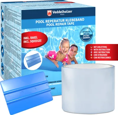 Produktbild von Veddelholzer Pool Reparaturset wasserdichtes unterwasser Klebeband 10 cm x 150 cm Transparentes Abdichtband, Flex Tape, Pool Flickzeug zum Abdichten von Pool Swimmingpool für alle Pooloberflächen