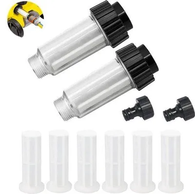Productafbeelding van Waterfilter voor camper, waterfilter tuinslang, 3/4 inch watervoorfilter, tuinpomp, set met 6 filterinzetstukken + 2 sneladapters voor hogedrukreiniger, tuinirrigatie