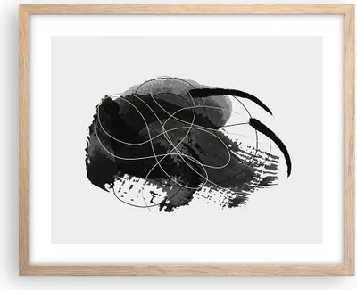 Produktbild von Gerahmtes Poster - Rahmen in heller Eiche - Abstraktion Schwarz Flecken - 50x40 cm - Wand Bild - Wanddeko - Wandbilder - Kunstposter - Wandposter - Bilderrahmen - Bilder - Kunstdruck - P2NAA50x40-4368
