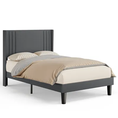Produktbild von BEALIFE Polsterbett 120x200 cm mit Lattenrost & Leinen-Kopfteil | Geräuscharmes Einzelbett in Beige/Dunkelgrau | BF45