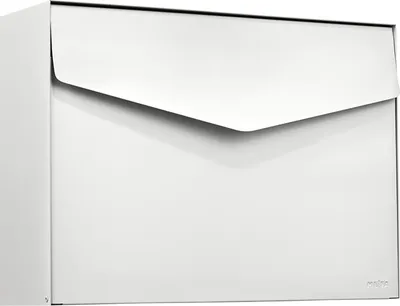 A white mailbox with a modern design.