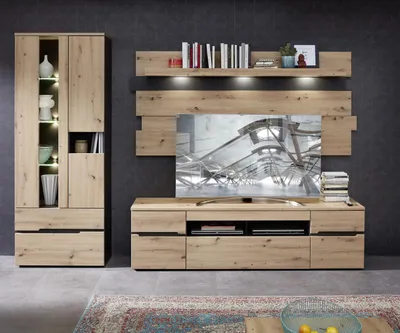 Produktbild von Wohnwand Komplett Set Anbauwand Wohnzimmerschrank Schrankwand "Meagan I"