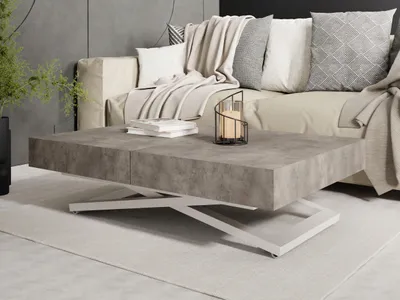 Produktbild von Couchtisch Höhenverstellbar Cavetta U - Esstisch 120-200x80x27-76 cm Dunkelgrau mit Kaschmir Beige Gestell