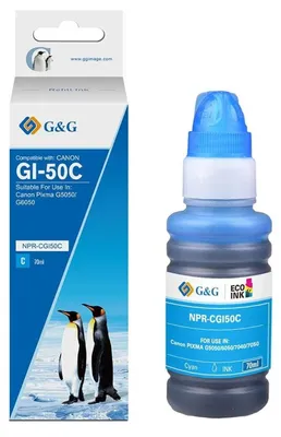 Zdjęcie produktu dla G&G 19383, Zamiennik, Cyjan, Canon, GI50 Pixma G5050 Pixma G6050 Pixma G7040 Pixma G7050, 7700 stron(y), 70 ml