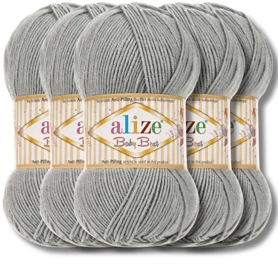 Produktbild von Alize 5x 100g Baby Best Wolle, Antipilling, Uni, Häkeln, Stricken (Gris | 344)