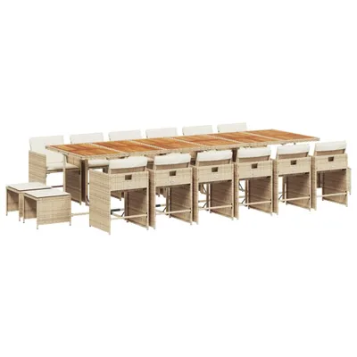 Produktbild von 17-tlg. Garten-Essgruppe mit Kissen Beige Poly Rattan