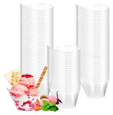 Produktbild von 100 Stück Dessertgläser 130ml, wiederverwendbare Kunststoffbecher für Desserts