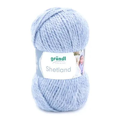 A ball of light blue yarn with a label.