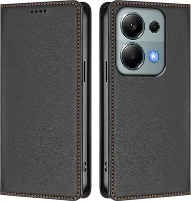 Immagine prodotto di Custodia in pelle per Xiaomi Poco M6 Pro 4G/Redmi Note 13 Pro 4G, custodia flip magnetica in Finto cuoio con supporto Nero
