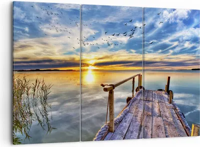 Produktbild von Bild auf Leinwand - Leinwandbild - See Brücke - 105x70cm - Wand Bild - Wanddeko - Wandbilder - Leinwanddruck - Bilder - Kunstdruck - Wanddekoration - Leinwand bilder - Wandkunst - CE105x70-3963